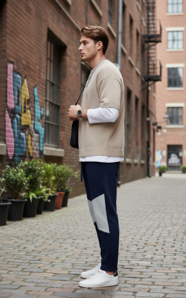 Wholesale Men's Premium French Terry Trousers (Premium+) | Bulk Order Joggers with Contrast Knee Panel