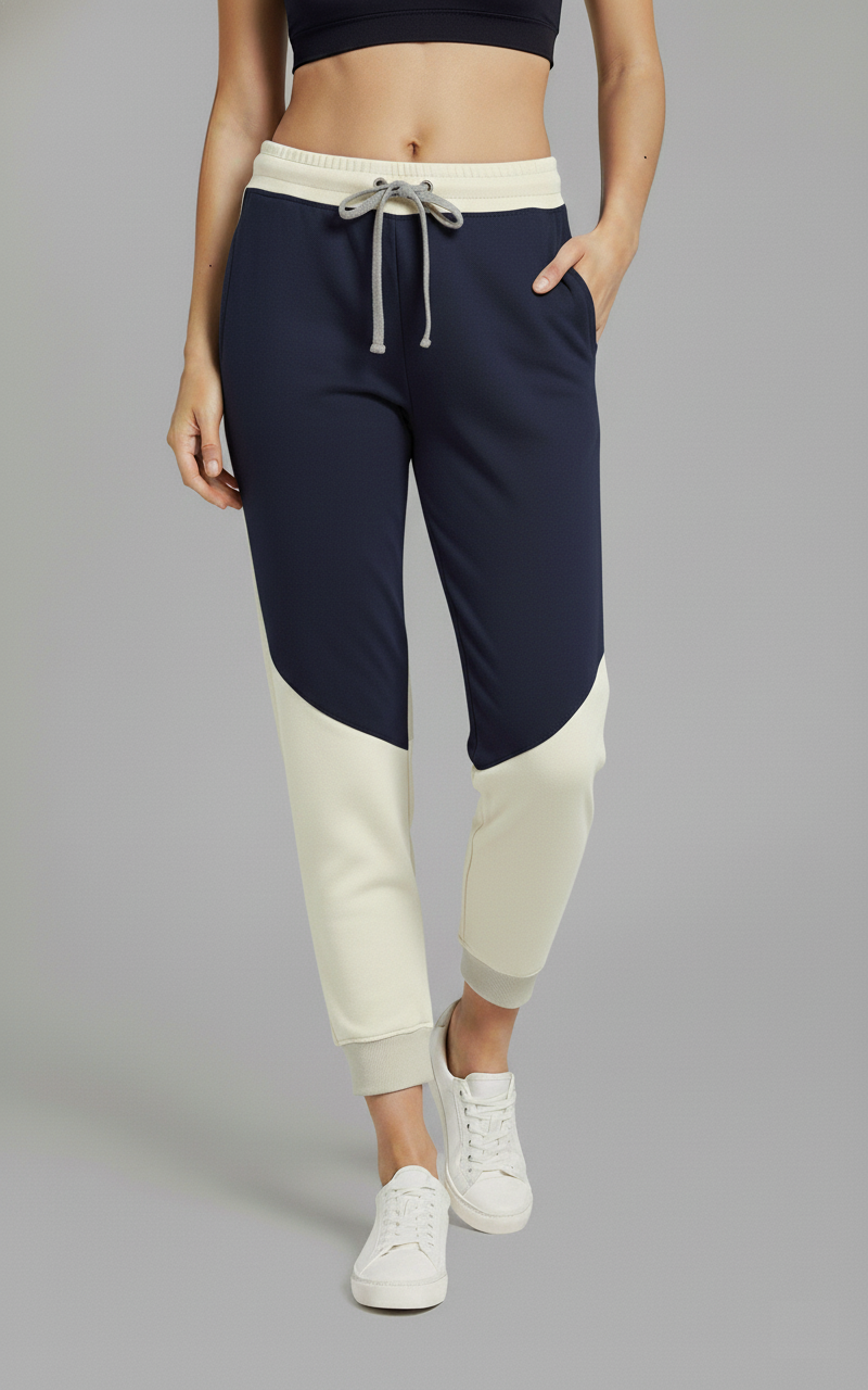 Wholesale Women's Color Block Joggers (Premium+) | Bulk Order Premium Terry Trousers with Two-Tone Knee Panel