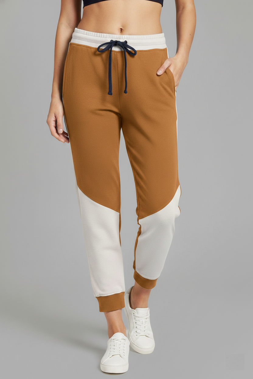 Wholesale Women's Color Block Joggers (Premium+) | Bulk Order Premium Terry Trousers with Two-Tone Knee Panel