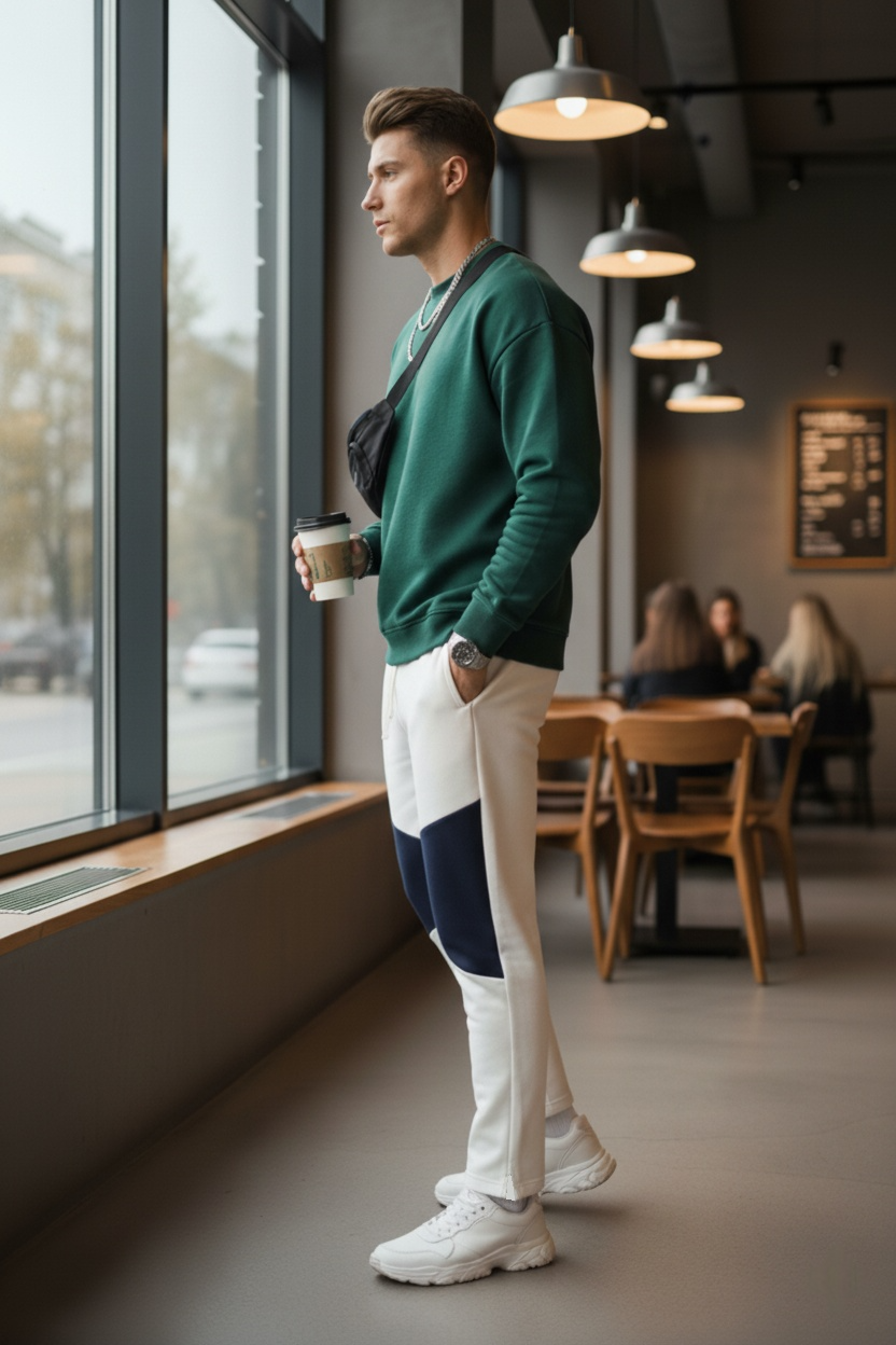 Wholesale Men's Premium French Terry Trousers (Premium+) | Bulk Order Joggers with Contrast Knee Panel