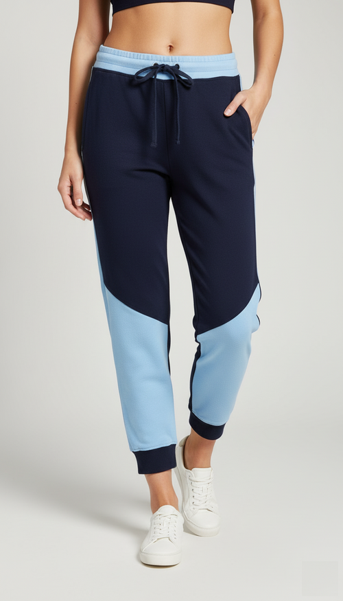 Wholesale Women's Color Block Joggers (Premium+) | Bulk Order Premium Terry Trousers with Two-Tone Knee Panel