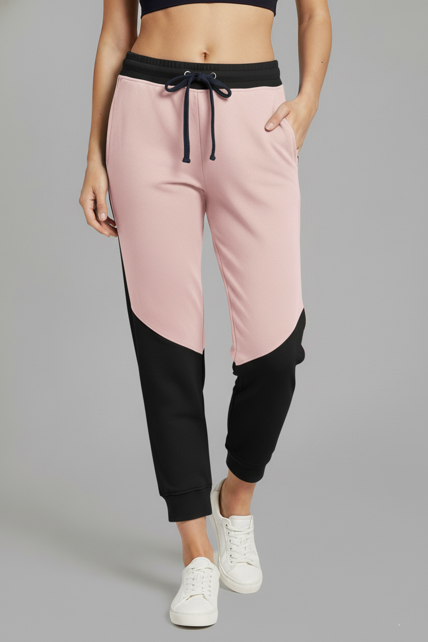 Wholesale Women's Color Block Joggers (Premium+) | Bulk Order Premium Terry Trousers with Two-Tone Knee Panel