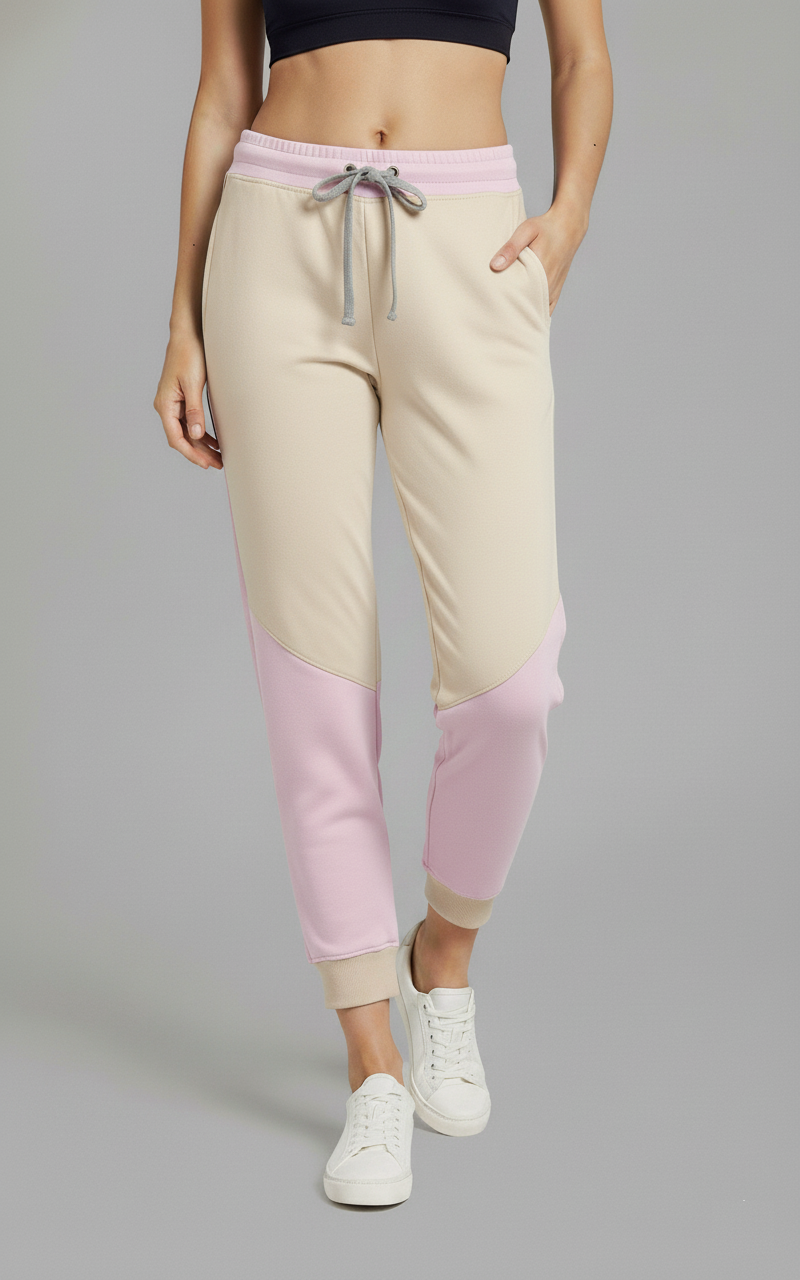 Wholesale Women's Color Block Joggers (Premium+) | Bulk Order Premium Terry Trousers with Two-Tone Knee Panel