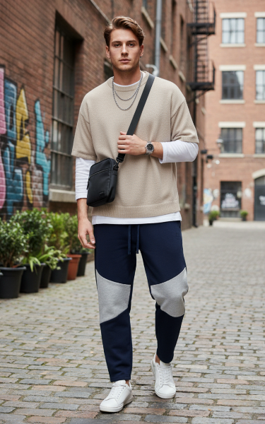 Wholesale Men's Premium French Terry Trousers (Premium+) | Bulk Order Joggers with Contrast Knee Panel