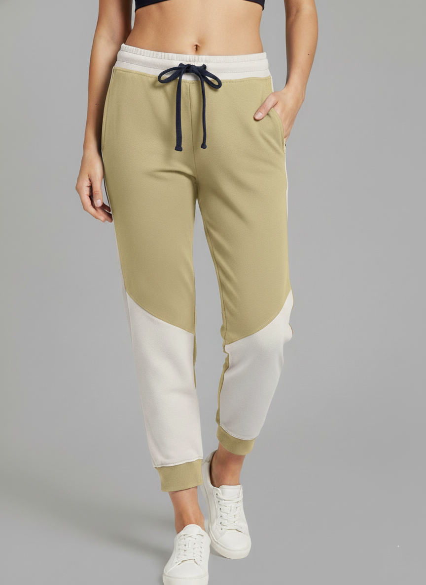 Wholesale Women's Color Block Joggers (Premium+) | Bulk Order Premium Terry Trousers with Two-Tone Knee Panel