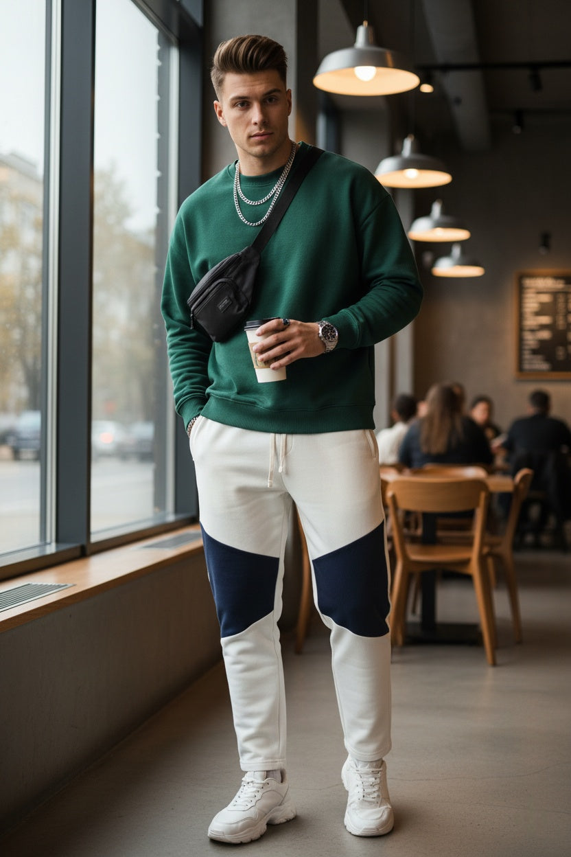 Wholesale Men's Premium French Terry Trousers (Premium+) | Bulk Order Joggers with Contrast Knee Panel