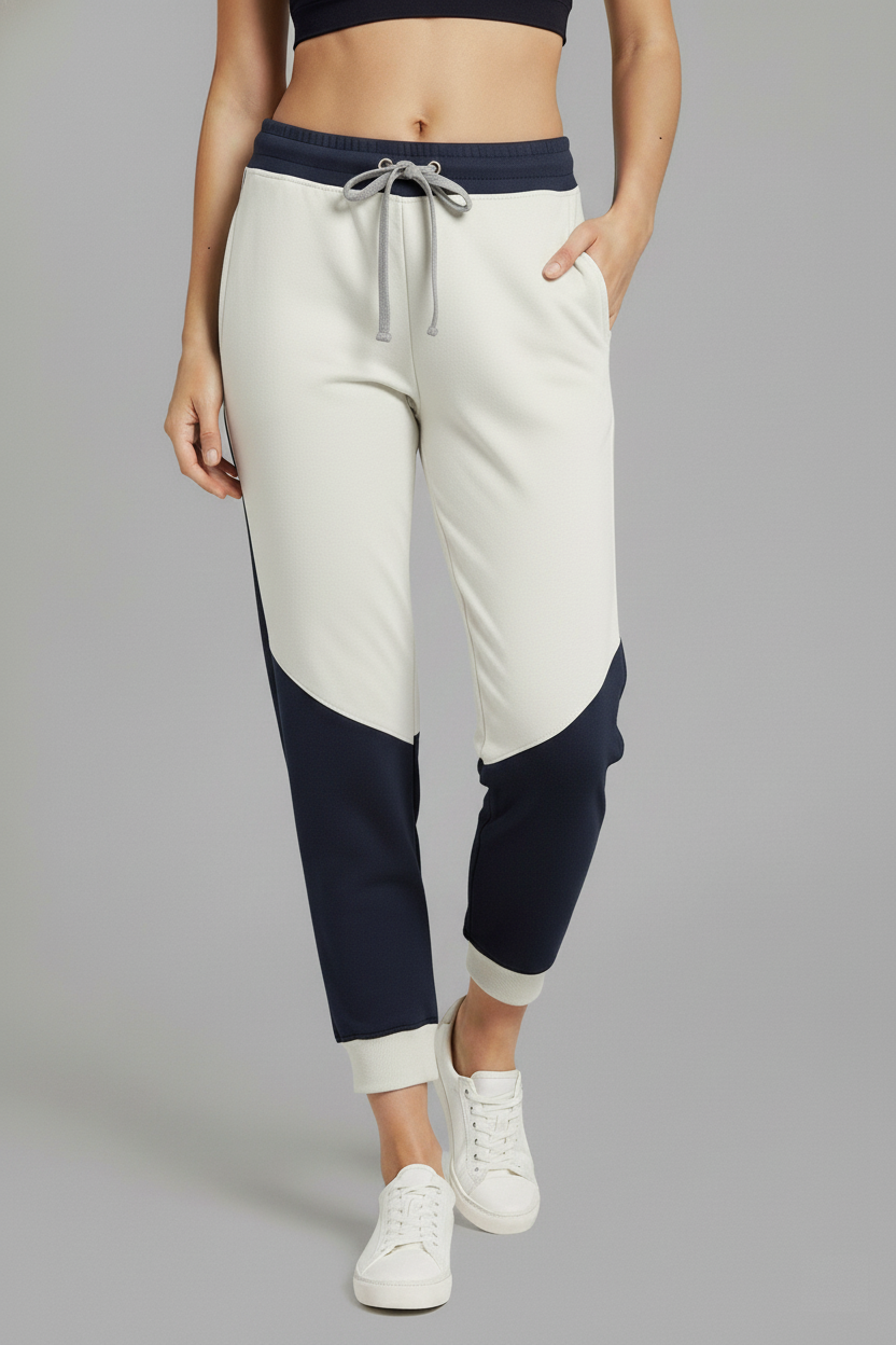 Wholesale Women's Color Block Joggers (Premium+) | Bulk Order Premium Terry Trousers with Two-Tone Knee Panel